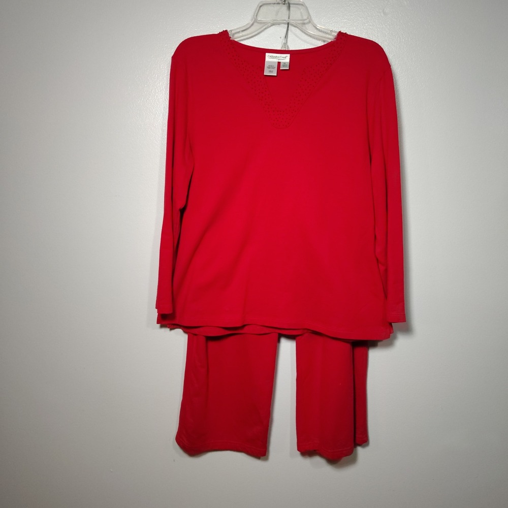 Coldwater Creek Red Cotton Knit Top and Crop Pants Loungewear Set PL